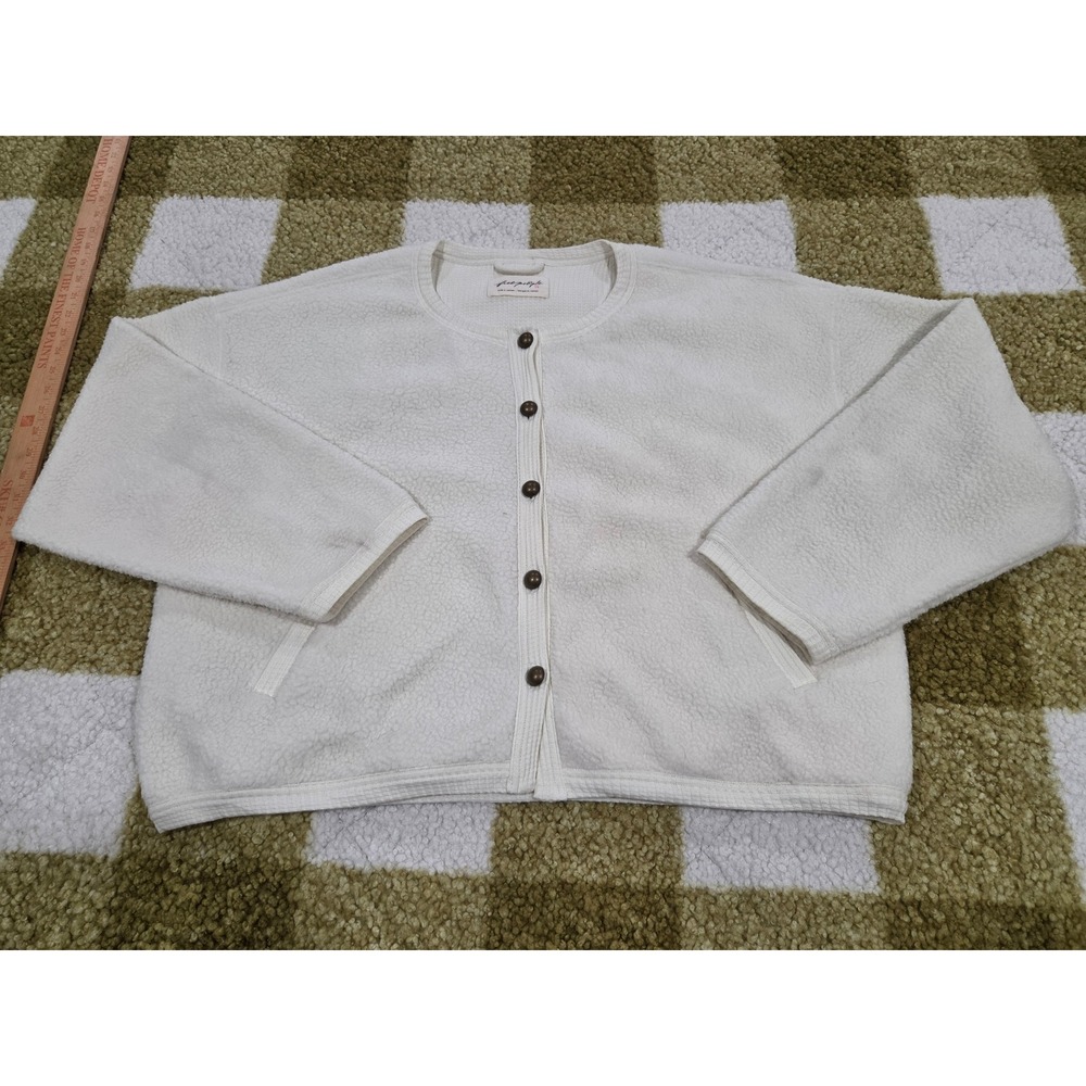 Free People Cream Fleece Button Front Cardigan Jacket Ivory Large L